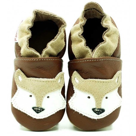 Chaussons cuir souple Loup Marron
