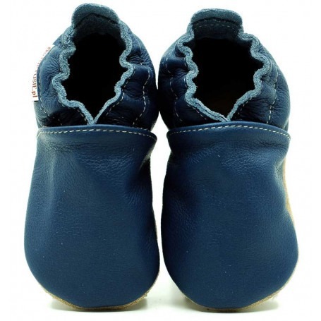 Chaussons cuir souple Bleu Marin