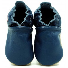 Chaussons cuir souple Bleu Marin