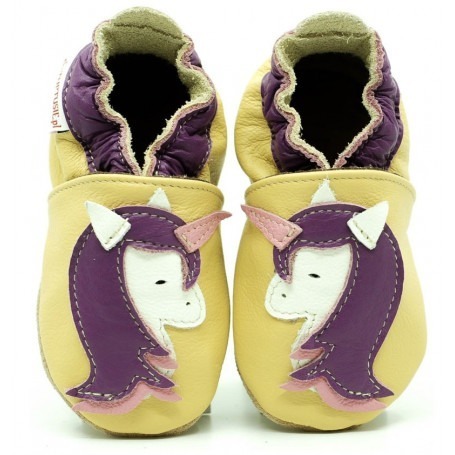 Chaussons cuir fille Licorne