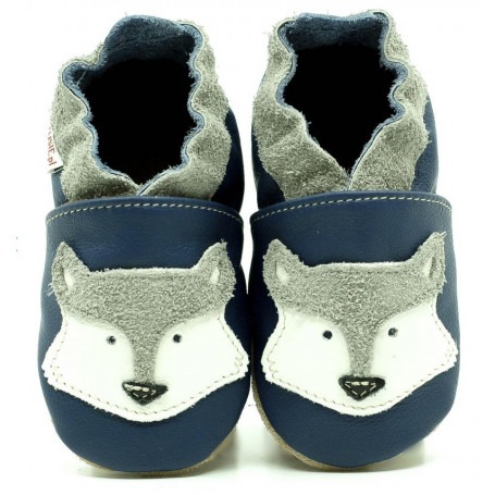 Chaussons cuir souple Loup Bleu