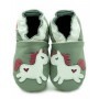 Chaussons cuir enfant Licorne sur gris