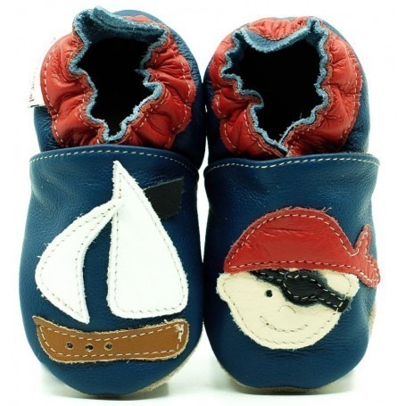 Chaussons cuir souple Pirate Bleu