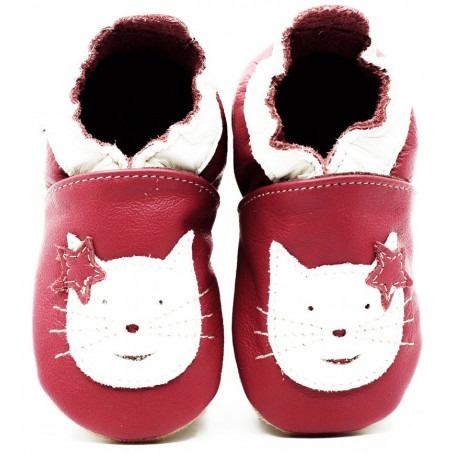 Chaussons cuir souple Chat Rose