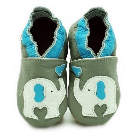 Chaussons cuir souple Elephant bleu