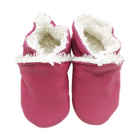 Chaussons cuir souple fourrés Hiver Rose