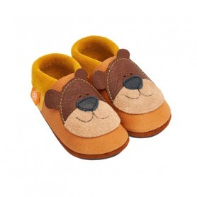 Chausson cuir bébé Ours de miel - Pololo