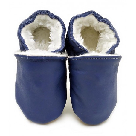 Chaussons cuir souple fourrés Hiver Bleu