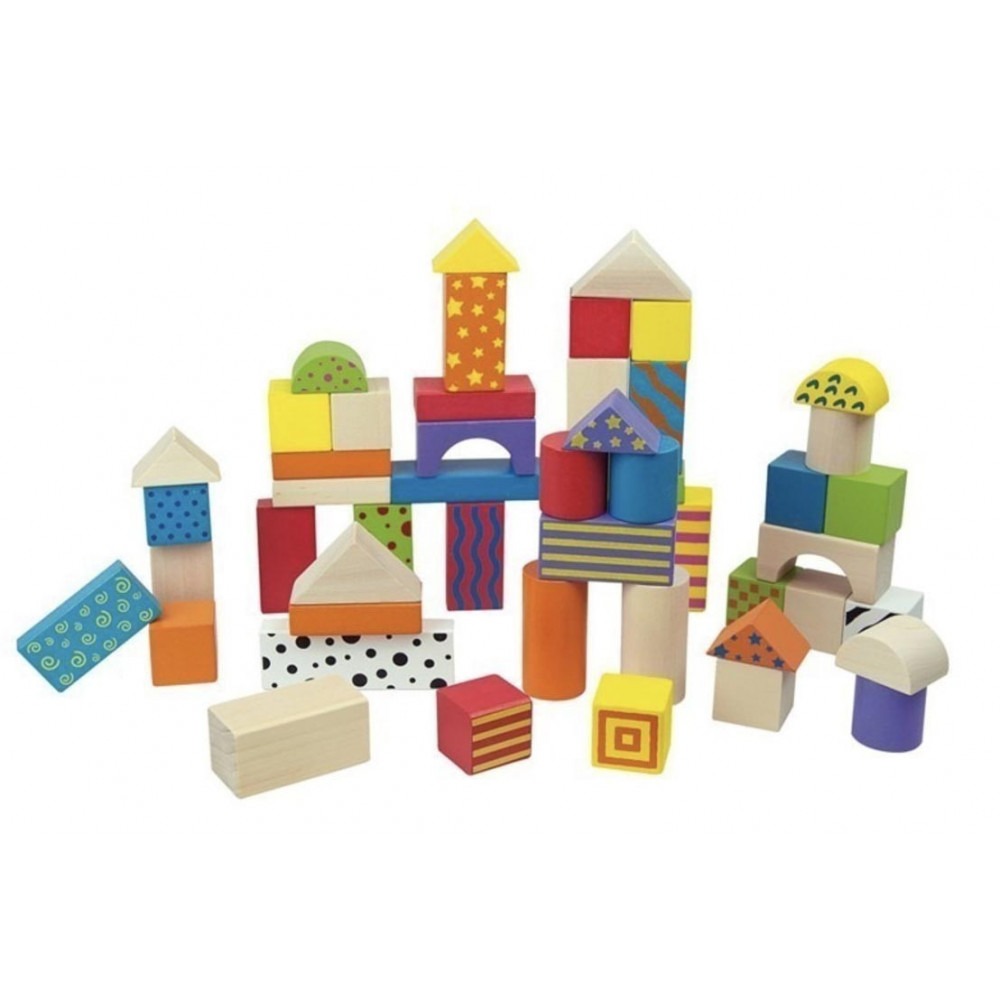 TOOKYLAND Blocs de Construction en Bois - 50pcs - Ensemble de Jeu