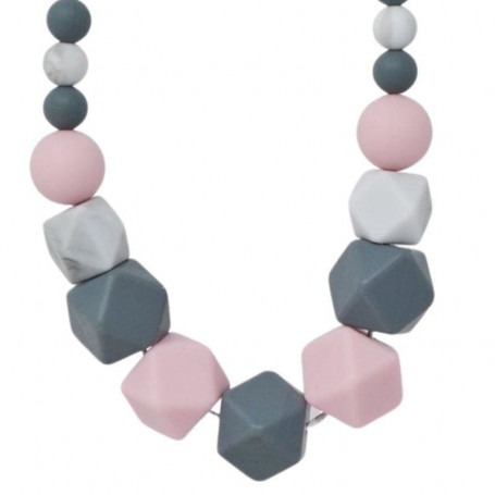 Collier d'allaitement ou de portage en silicone - rose gris Marbre