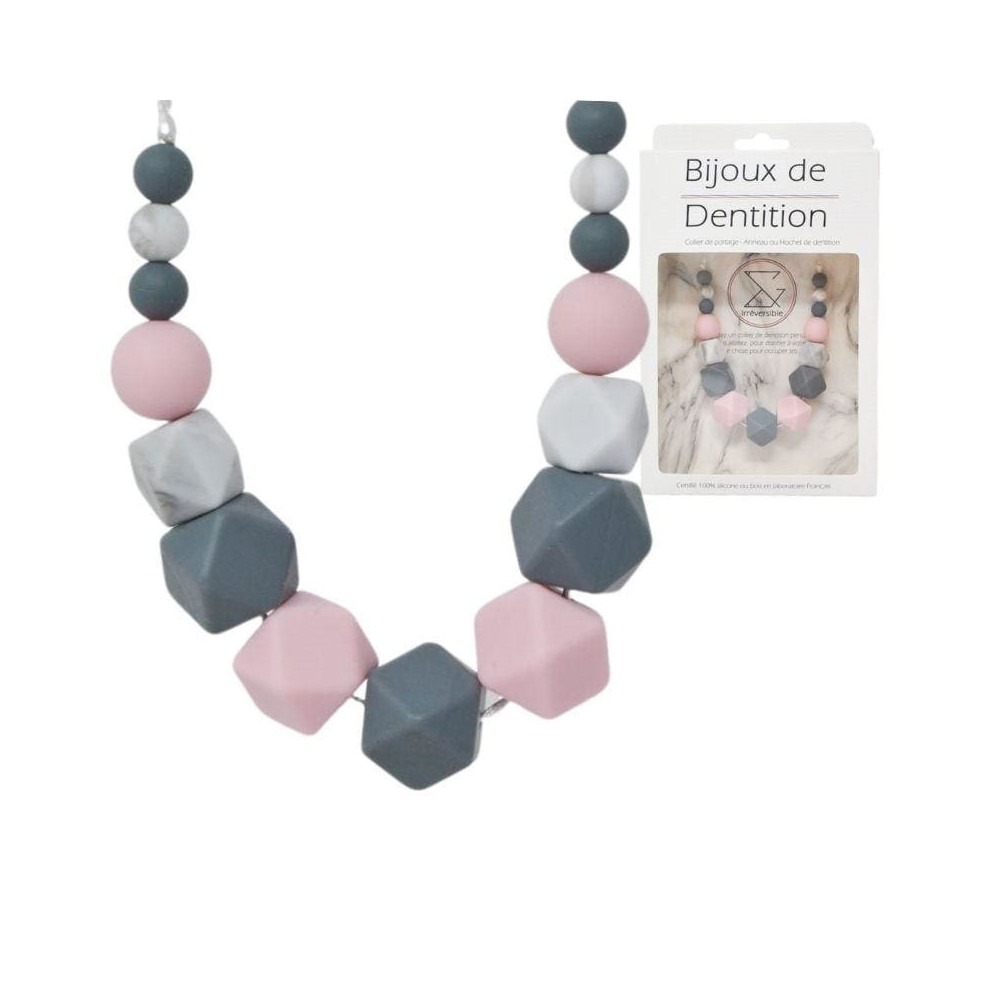 Collier de portage et d'allaitement - Silicone Rose Gris Marbre