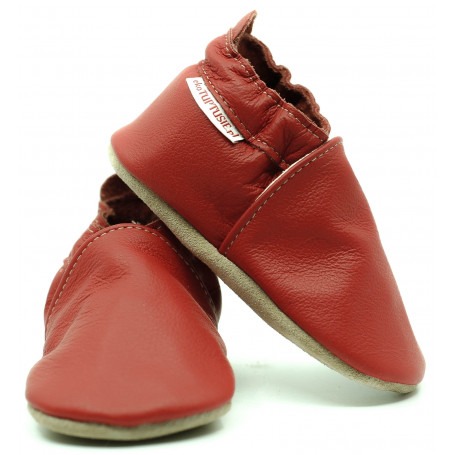 Chaussons cuir souple Rouge