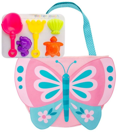 Ensemble de jeu fourre-tout de plage et jouets de sable - Papillon rose