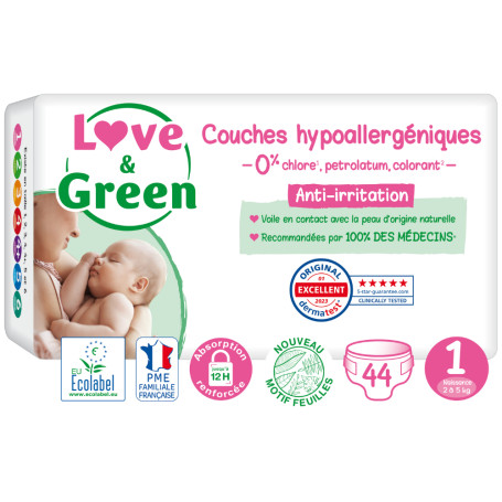 Couches hypoallergéniques et écologiques T1 - Love & Green