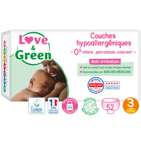 Couches hypoallergéniques et écologiques T3 - Love & Green
