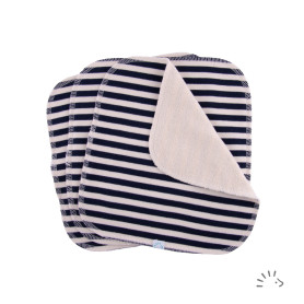 Lot de 3 lingettes nettoyantes lavables coton bio - Popolini - Rayées Bleu