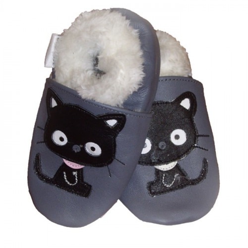 Chaussons cuir souple Fourrés Chat Chaussons cuir souple Fourrés Chat