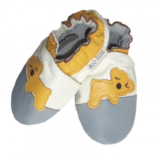 Chaussons cuir nounours dort Chaussons cuir nounours dort