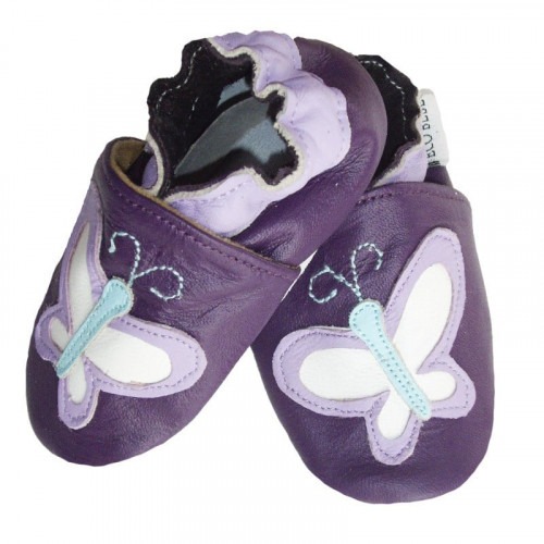 Chaussons cuir souple Papillon parme Chaussons cuir souple Papillon parme