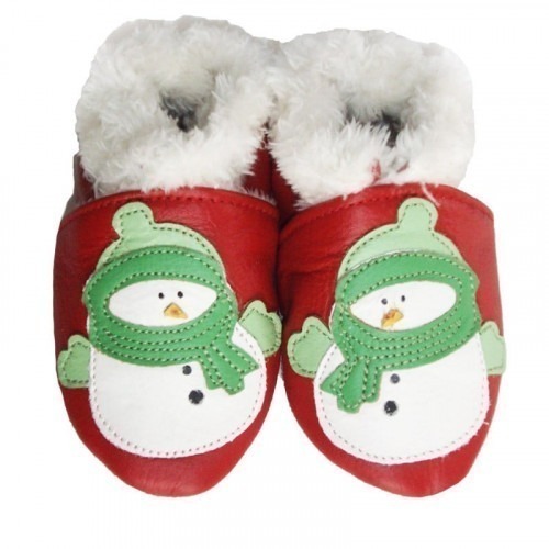 Chaussons cuir souple Fourrés Bonhomme de neige Rouge Chaussons cuir souple Fourrés Bonhomme de neige Rouge