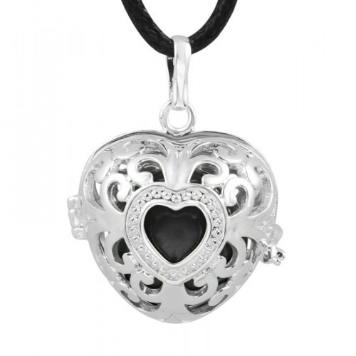 Bola noir cage argent forme coeur Bola noir cage argent forme coeur