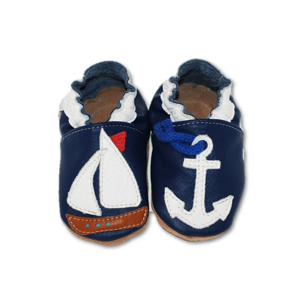 Chaussons cuir souple 4 à 8 ans bateau