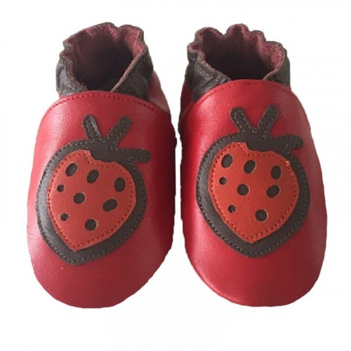 Chaussons cuir souple Fraise rouge Chaussons cuir souple Fraise rouge