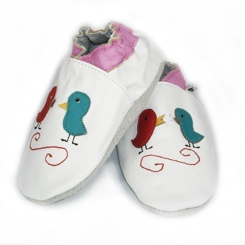Chaussons cuir souple couple oiseaux Chaussons cuir souple couple oiseaux