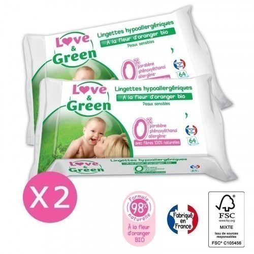 Lot de 2 paquets de lingettes Love and green Lot de 2 paquets de lingettes Love and green