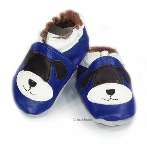 Chaussons cuir souple Bleu chien Chaussons cuir souple Bleu chien
