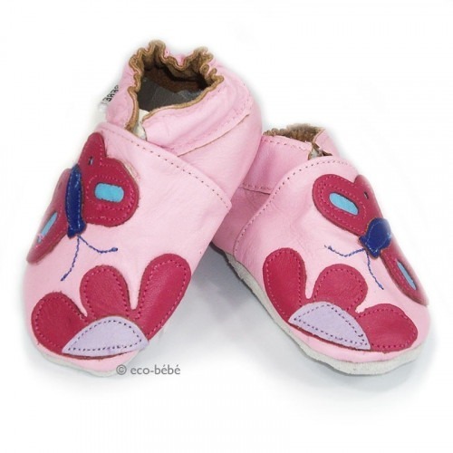 Chaussons cuir souple Fleur / papillon Chaussons cuir souple Fleur / papillon