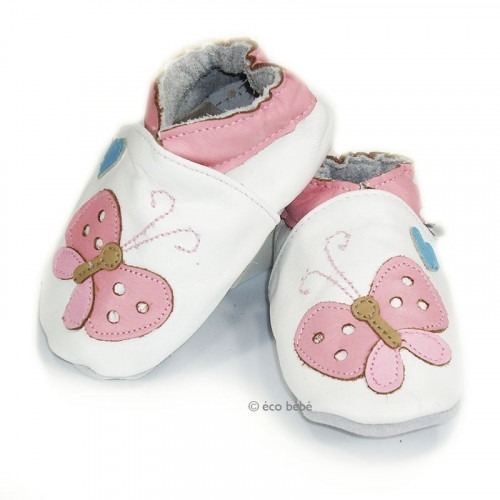 Chaussons cuir souple Papillon rose Chaussons cuir souple Papillon rose