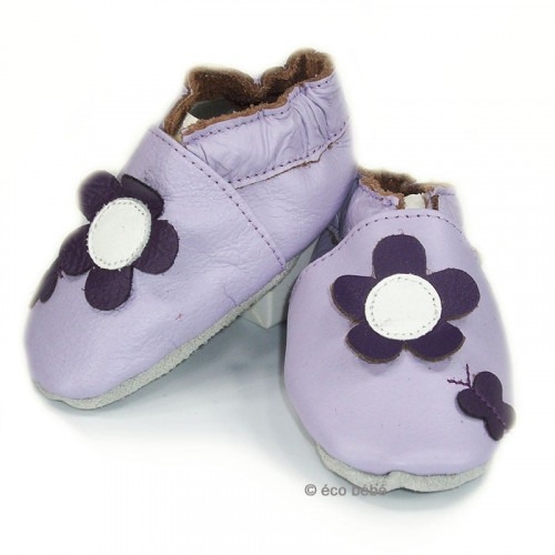 Chaussons cuir souple Fleur parme Chaussons cuir souple Fleur parme