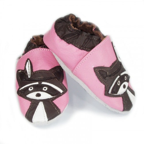 Chausson cuir souple Raton Laveur Corail Chausson cuir souple Raton Laveur Corail