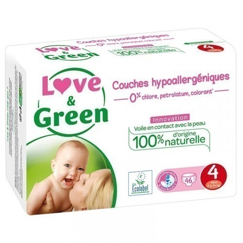 Love & Green 46 couches hypoallergéniques T4 Jumbo Pack 7-14kg Love & Green 46 couches hypoallergéniques T4 Jumbo Pack 7-14kg