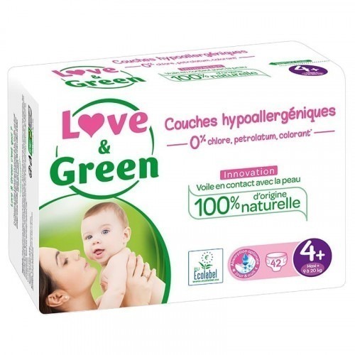 Love & green - 42 Couches hypoallergéniques Jumbo - T4+ - 9-20Kg Love & green - 42 Couches hypoallergéniques Jumbo - T4+ - 9-20Kg