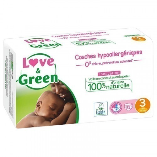 Love & Green - 52 Couches hypoallergéniques T3 Jumbo pack 4-9Kg Love & Green - 52 Couches hypoallergéniques T3 Jumbo pack 4-9Kg