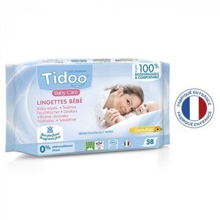 58 Lingettes bébé 100% compostable sans parfum - Tidoo